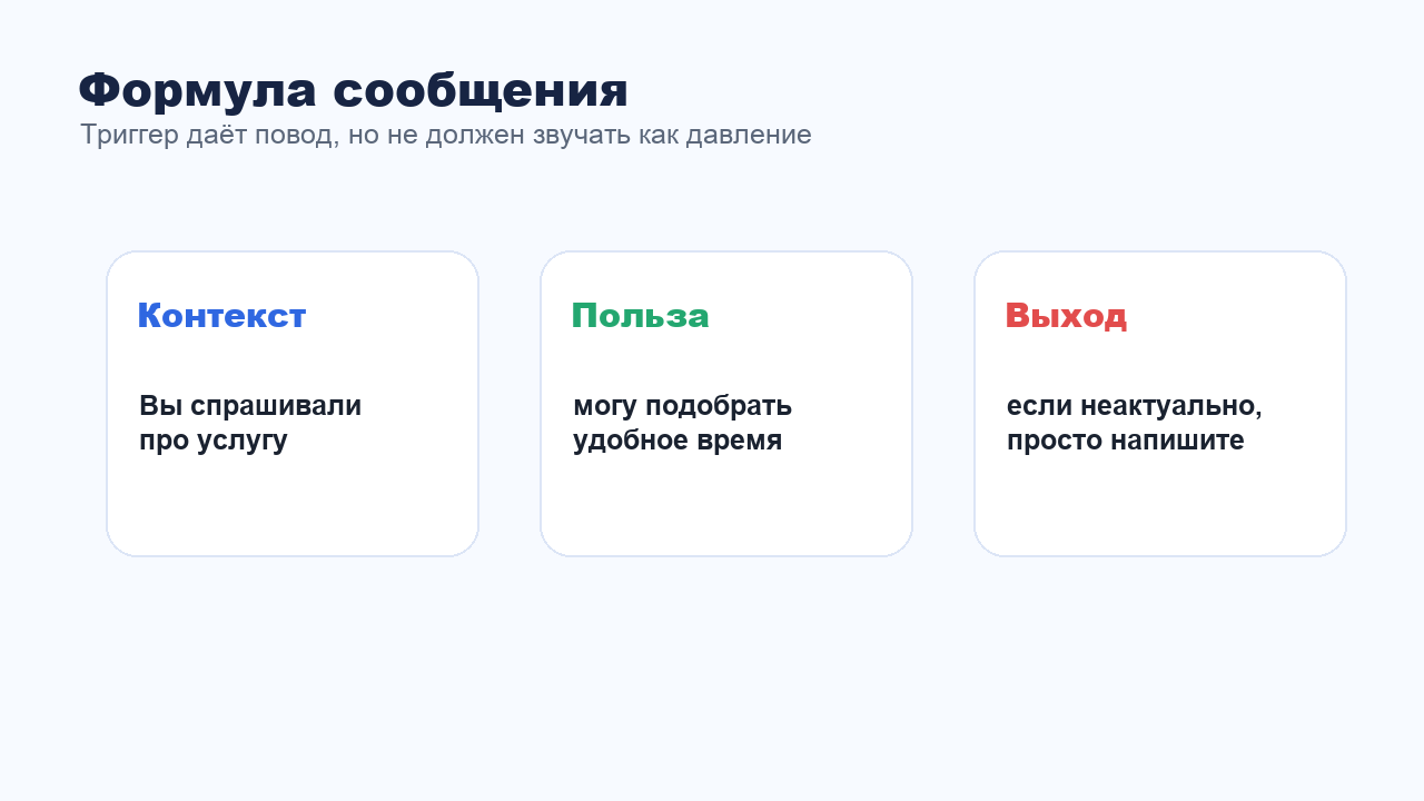 Формула сообщения клиенту после триггера