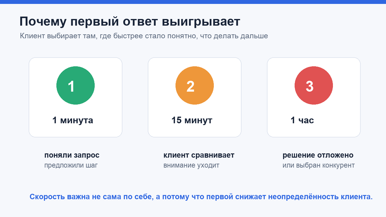 Почему первый ответ выигрывает клиента в переписке